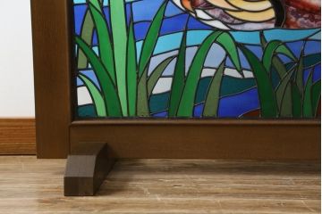 中古　自然の風景を切り取ったデザインに癒されるステンドグラスパーテーション(衝立て、衝い立て、つい立て、間仕切り)(R-076542)