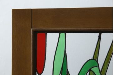 中古　自然の風景を切り取ったデザインに癒されるステンドグラスパーテーション(衝立て、衝い立て、つい立て、間仕切り)(R-076542)
