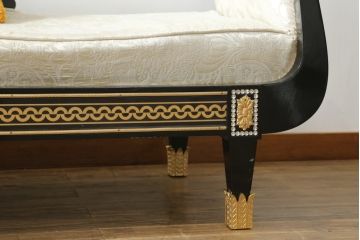 中古　スペイン高級家具　マリネール(MARINER)　ヴェルサーチ(VERSACE)クッション付き　ラグジュアリーな雰囲気あふれるカウチソファ(シェーズロング、2人掛け、長椅子、寝椅子)(定価約207万円)(R-076553)