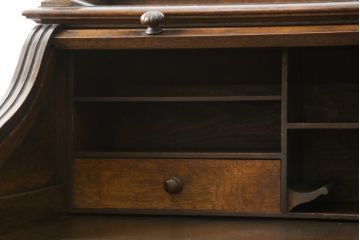 和製アンティーク　最高級品!!　希少な薄型サイズ　古い洋館のロールトップライティングデスク(ライティングビューロー、ワークデスク、簿記机、在宅用、在宅ワーク用)(R-076557)