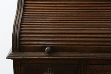和製アンティーク　最高級品!!　希少な薄型サイズ　古い洋館のロールトップライティングデスク(ライティングビューロー、ワークデスク、簿記机、在宅用、在宅ワーク用)(R-076557)