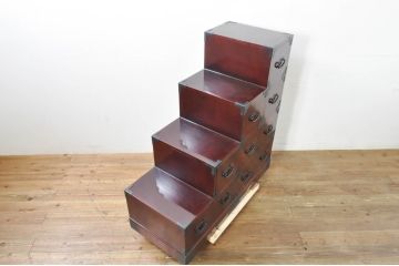 中古　美品　田中家具　二本松箪笥　上質な和の雰囲気漂う階段箪笥(収納箪笥、整理箪笥、和タンス、引き出し)(定価約41万円)(R-076559)