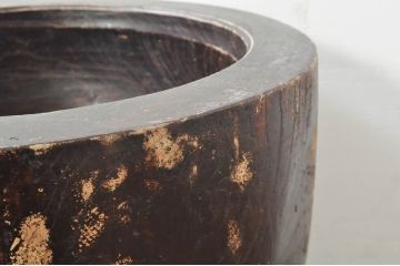 和製アンティーク　欅(ケヤキ)材　使い込まれた風合いが趣溢れる臼と杵のセット(ウス、うす、きね、ディスプレイ、DIY)(R-076563)
