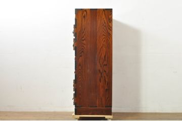 中古　美品　秋田県　川連漆器伝統工芸　がんこ箪笥　美しい木目が魅力的な縦型衣装箪笥(収納箪笥、整理箪笥、和箪笥、引き出し、チェスト)(R-076573)