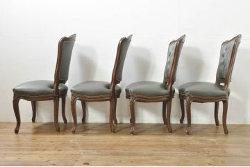 中古　カリモク家具(karimoku)　domani(ドマーニ)　Louis(ルイ)XVシリーズ　本革(レザー)　シックでクラシカルな雰囲気漂うダイニングチェア4脚セット(椅子、イス)(定価4脚で約200万円)(R-076576)