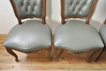 中古　カリモク家具(karimoku)　domani(ドマーニ)　Louis(ルイ)XVシリーズ　本革(レザー)　シックでクラシカルな雰囲気漂うダイニングチェア4脚セット(椅子、イス)(定価4脚で約200万円)(R-076576)