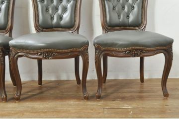 中古　カリモク家具(karimoku)　domani(ドマーニ)　Louis(ルイ)XVシリーズ　本革(レザー)　シックでクラシカルな雰囲気漂うダイニングチェア4脚セット(椅子、イス)(定価4脚で約200万円)(R-076576)