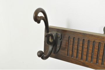 イギリスアンティーク　Fyne Ladye(ファインレディ)　オーク材　フック付きで便利なウォールミラー(壁掛け鏡、ウォールハンガー、コートハンガー、帽子掛け、店舗什器、英国)(R-076583)