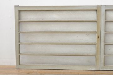 アンティーク建具　ペイント仕上げ限定　ダイヤガラス入り　横桟ペイントガラス窓2枚セット(引き戸、ガラス戸)(R-076586)