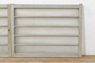 アンティーク建具　ペイント仕上げ限定　ダイヤガラス入り　横桟ペイントガラス窓2枚セット(引き戸、ガラス戸)(R-076586)