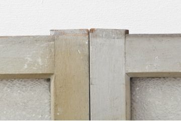アンティーク建具　ペイント仕上げ限定　ダイヤガラス入り　横桟ペイントガラス窓2枚セット(引き戸、ガラス戸)(R-076586)