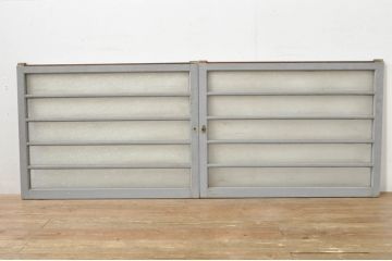 アンティーク建具　ペイント仕上げ限定　ダイヤガラス入り　横桟ペイントガラス窓2枚セット(引き戸、ガラス戸)(R-076586)