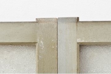 アンティーク建具　ペイント仕上げ限定　ダイヤガラス入り　横桟ペイントガラス窓2枚セット(引き戸、ガラス戸)(R-076587)