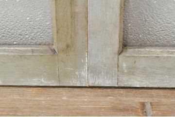 アンティーク建具　ペイント仕上げ限定　ダイヤガラス入り　横桟ペイントガラス窓2枚セット(引き戸、ガラス戸)(R-076587)