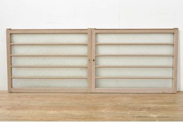 アンティーク建具　ペイント仕上げ限定　ダイヤガラス入り　横桟ペイントガラス窓2枚セット(引き戸、ガラス戸)(R-076587)