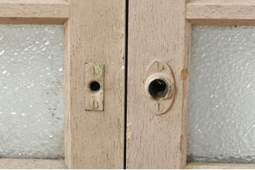 アンティーク建具　ペイント仕上げ限定　ダイヤガラス入り　横桟ペイントガラス窓2枚セット(引き戸、ガラス戸)(R-076587)