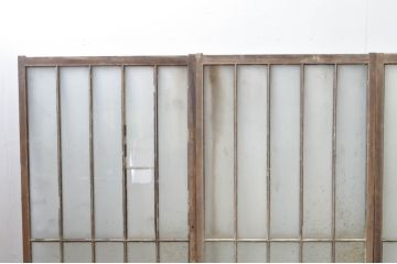 アンティーク建具　レトロ空間におすすめな縦格子のガラス窓3枚セット(引き戸、ガラス戸)(R-076592)