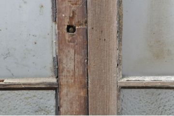 アンティーク建具　レトロ空間におすすめな縦格子のガラス窓3枚セット(引き戸、ガラス戸)(R-076592)