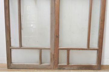 アンティーク建具　大正ロマン　ノスタルジックな雰囲気溢れるガラス窓2枚セット(引き戸、ガラス戸)(R-076594)