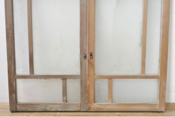 アンティーク建具　大正ロマン　ノスタルジックな雰囲気溢れるガラス窓2枚セット(引き戸、ガラス戸)(R-076594)