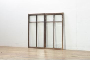 アンティーク建具　レトロな空間作りにおすすめなガラス窓2枚セット(引き戸、ガラス戸)(R-076595)