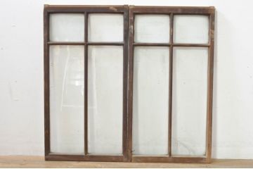 アンティーク建具　レトロな空間作りにおすすめなガラス窓2枚セット(引き戸、ガラス戸)(R-076595)
