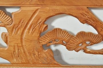 アンティーク建具　和の空間を演出する松と竹デザインの彫刻欄間1枚(明り取り、明かり取り、ランマ)(R-076600)