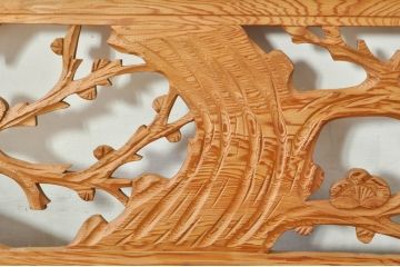 アンティーク建具　和の空間を演出する竹と梅デザインの彫刻欄間1枚(明り取り、明かり取り、ランマ)(R-076601)