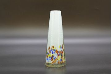 昭和レトロ　戦前　大正　置くだけでお部屋のアクセントになる古いマーブルガラス花瓶2個セット(六角、一輪挿し、花入、花器、硝子)(R-076605)