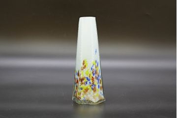 昭和レトロ　戦前　大正　置くだけでお部屋のアクセントになる古いマーブルガラス花瓶2個セット(六角、一輪挿し、花入、花器、硝子)(R-076605)