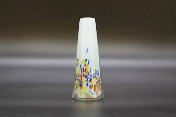 昭和レトロ　戦前　大正　置くだけでお部屋のアクセントになる古いマーブルガラス花瓶2個セット(六角、一輪挿し、花入、花器、硝子)(R-076605)