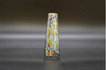 昭和レトロ　戦前　大正　置くだけでお部屋のアクセントになる古いマーブルガラス花瓶2個セット(六角、一輪挿し、花入、花器、硝子)(R-076605)