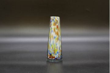 昭和レトロ　戦前　大正　置くだけでお部屋のアクセントになる古いマーブルガラス花瓶2個セット(六角、一輪挿し、花入、花器、硝子)(R-076605)