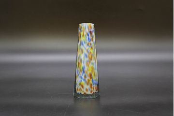 昭和レトロ　戦前　大正　置くだけでお部屋のアクセントになる古いマーブルガラス花瓶2個セット(六角、一輪挿し、花入、花器、硝子)(R-076605)
