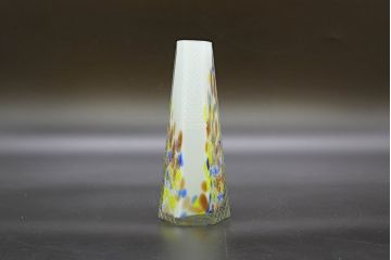 昭和レトロ　戦前　大正　置くだけでお部屋のアクセントになる古いマーブルガラス花瓶2個セット(六角、一輪挿し、花入、花器、硝子)(R-076606)
