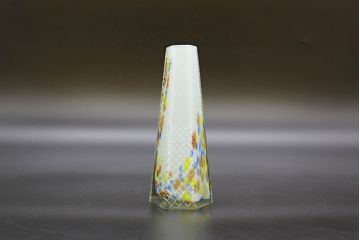昭和レトロ　戦前　大正　置くだけでお部屋のアクセントになる古いマーブルガラス花瓶2個セット(六角、一輪挿し、花入、花器、硝子)(R-076606)