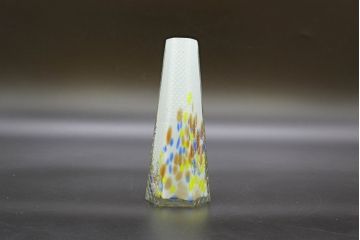 昭和レトロ　戦前　大正　置くだけでお部屋のアクセントになる古いマーブルガラス花瓶2個セット(六角、一輪挿し、花入、花器、硝子)(R-076606)