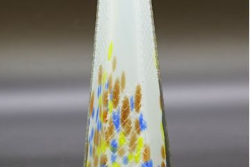 昭和レトロ　戦前　大正　置くだけでお部屋のアクセントになる古いマーブルガラス花瓶2個セット(六角、一輪挿し、花入、花器、硝子)(R-076606)