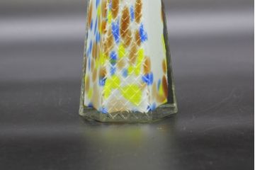 昭和レトロ　戦前　大正　置くだけでお部屋のアクセントになる古いマーブルガラス花瓶2個セット(六角、一輪挿し、花入、花器、硝子)(R-076606)