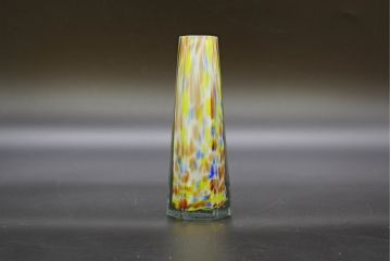 昭和レトロ　戦前　大正　置くだけでお部屋のアクセントになる古いマーブルガラス花瓶2個セット(六角、一輪挿し、花入、花器、硝子)(R-076606)