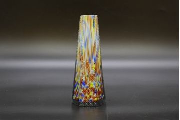 昭和レトロ　戦前　大正　置くだけでお部屋のアクセントになる古いマーブルガラス花瓶2個セット(六角、一輪挿し、花入、花器、硝子)(R-076607)