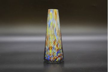 昭和レトロ　戦前　大正　置くだけでお部屋のアクセントになる古いマーブルガラス花瓶2個セット(六角、一輪挿し、花入、花器、硝子)(R-076607)