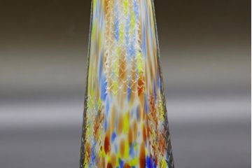 昭和レトロ　戦前　大正　置くだけでお部屋のアクセントになる古いマーブルガラス花瓶2個セット(六角、一輪挿し、花入、花器、硝子)(R-076607)
