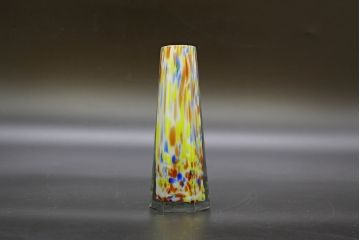 昭和レトロ　戦前　大正　置くだけでお部屋のアクセントになる古いマーブルガラス花瓶2個セット(六角、一輪挿し、花入、花器、硝子)(R-076607)