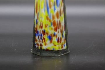 昭和レトロ　戦前　大正　置くだけでお部屋のアクセントになる古いマーブルガラス花瓶2個セット(六角、一輪挿し、花入、花器、硝子)(R-076607)