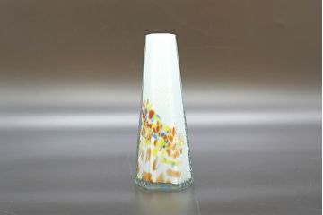 昭和レトロ　戦前　大正　置くだけでお部屋のアクセントになる古いマーブルガラス花瓶2個セット(六角、一輪挿し、花入、花器、硝子)(R-076608)