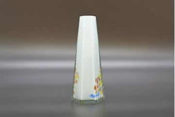 昭和レトロ　戦前　大正　置くだけでお部屋のアクセントになる古いマーブルガラス花瓶2個セット(六角、一輪挿し、花入、花器、硝子)(R-076608)