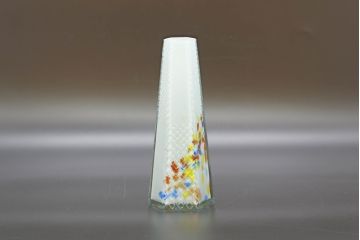 昭和レトロ　戦前　大正　置くだけでお部屋のアクセントになる古いマーブルガラス花瓶2個セット(六角、一輪挿し、花入、花器、硝子)(R-076608)