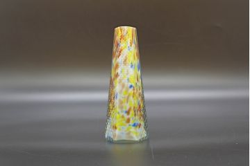 昭和レトロ　戦前　大正　置くだけでお部屋のアクセントになる古いマーブルガラス花瓶2個セット(六角、一輪挿し、花入、花器、硝子)(R-076609)