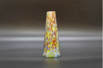 昭和レトロ　戦前　大正　置くだけでお部屋のアクセントになる古いマーブルガラス花瓶2個セット(六角、一輪挿し、花入、花器、硝子)(R-076609)